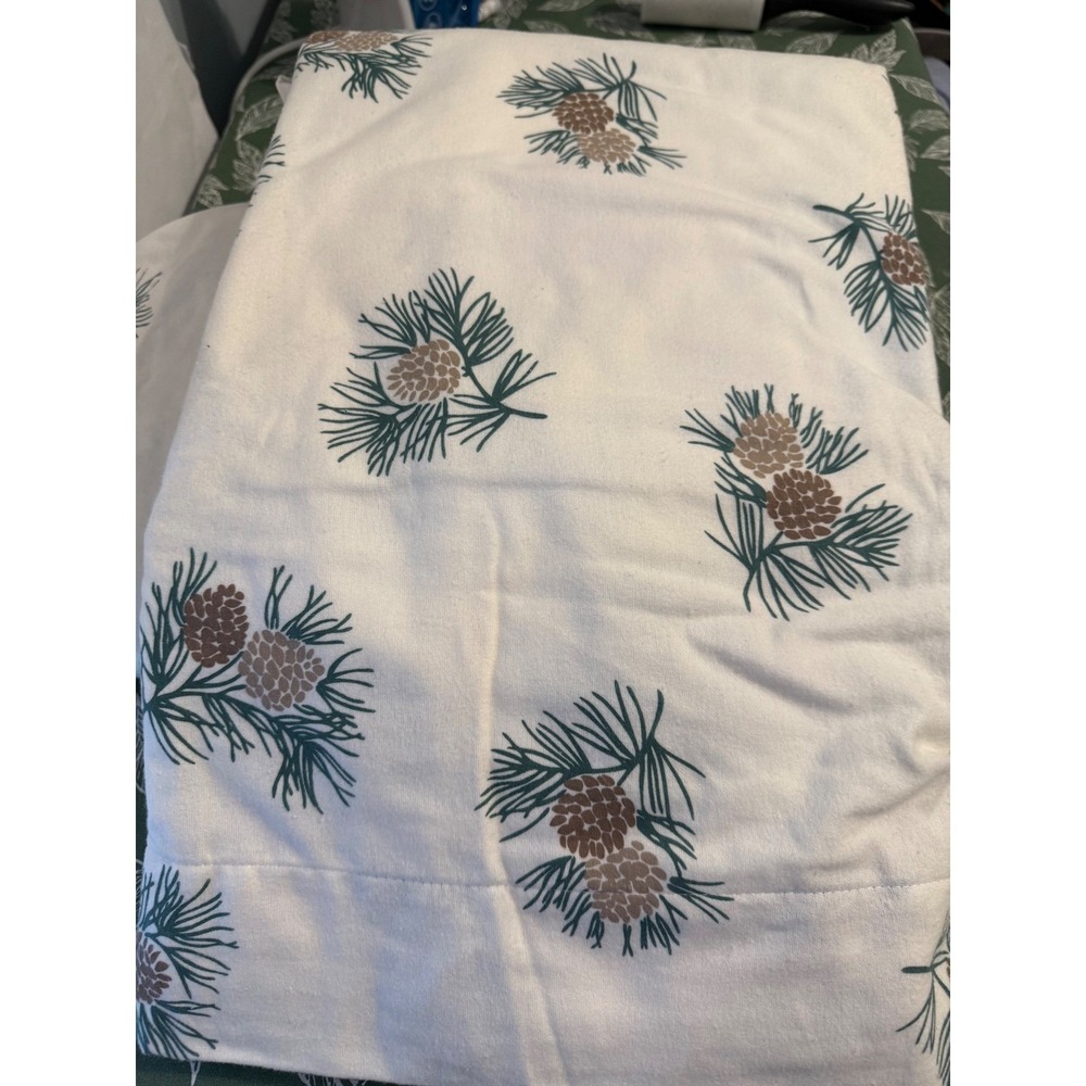 Mainstays Twin 100% Cotton Sheet Set Pinecone Print Cream Green 2 pc New - Picture 4 of 8